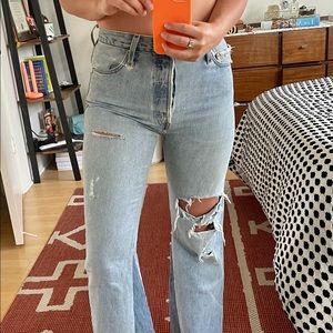 Re/Done Size 27 Ripped Light Wash Kick Flare Jean